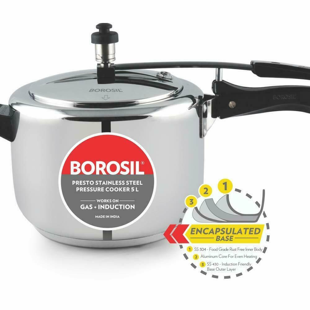 5 Litres Borosil Presto Stainless Steel Pressure Cooker Best Cooking