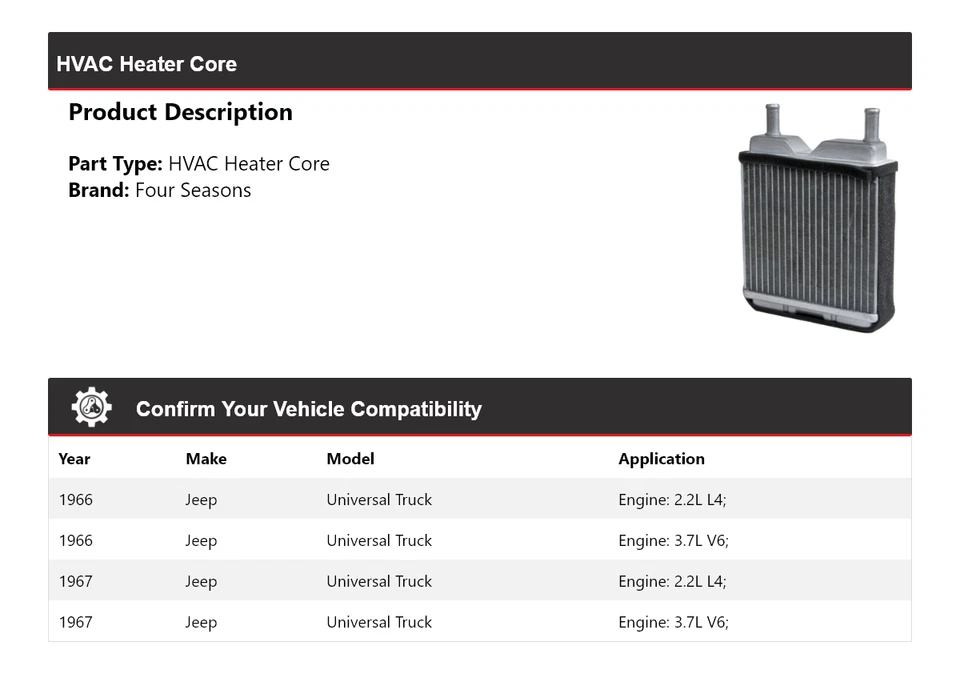 Para Jeep Universal Truck 1966-1967 HVAC núcleo calentador 4 estaciones Foto 2 de 4