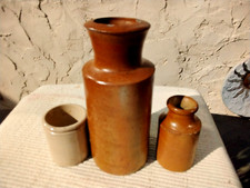 3 SMALL ANTIQUE STONEWARE BOTTLES JARS