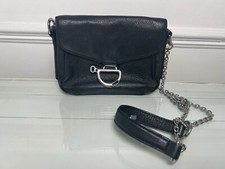 Ralph Lauren Mini Black Leather Crossbody Purse Shoulder Bag Silver Chain