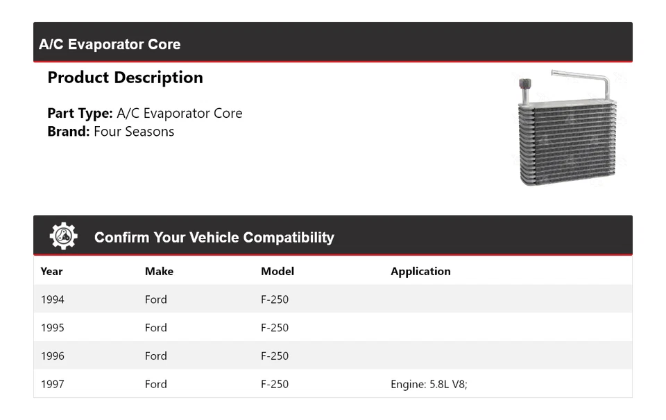 Núcleo evaporador aire acondicionado Ford F-250 1994-1997 4 estaciones 1995 1996 Foto 2 de 4