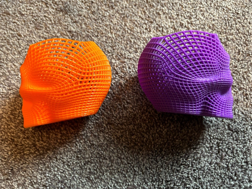3D Printed Lot of 2 Mesh Skull Containers/ Pen Holders - 3-4" Inch Orange/Purple - Picture 4 of 7