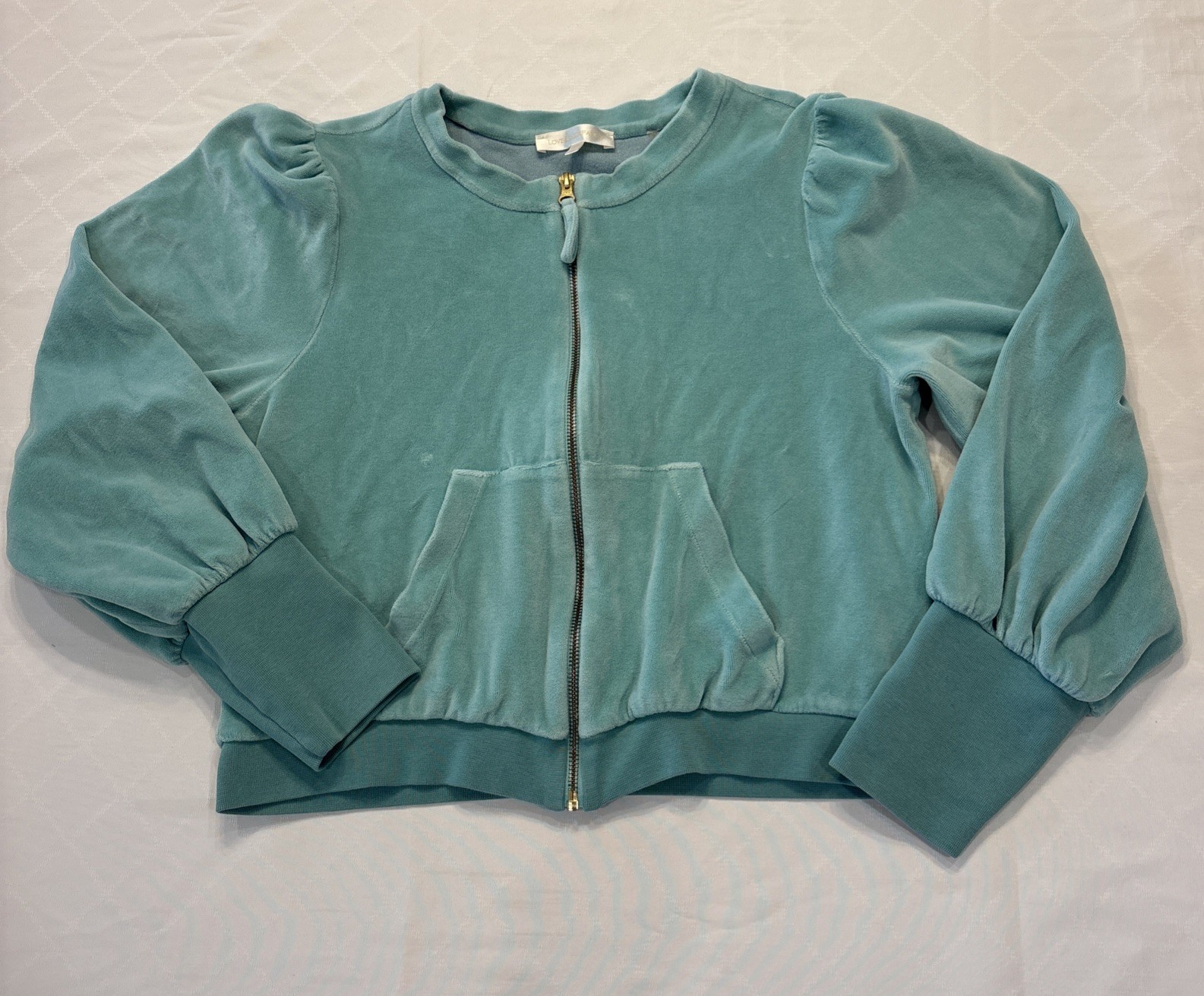 LoveShackFancy Velour Full Zip Jacket Aegean Gree… - image 2