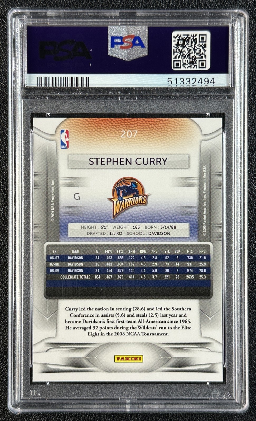 STEPHEN CURRY PSA 10 2009-10 PANINI PRESTIGE #207 ROOKIE RC WARRIORS 2494 view 2
