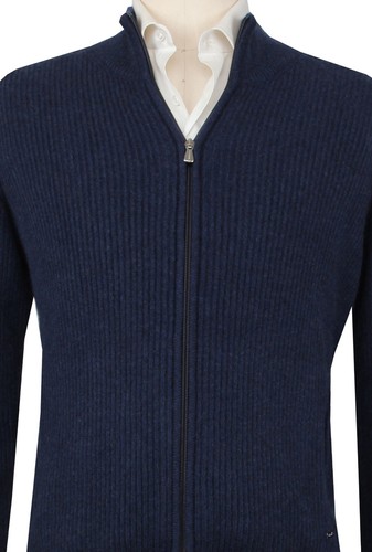 1500 $ Mandelli marineblaue Kaschmirjacke mit Rundhalsausschnitt – (MM918244) - Bild 2 von 4