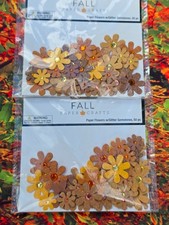 2 NEW FALL PAPER FLOWERS GEMSTONES 50 PC SCRAPBOOKING EMBELLISHMENTS
