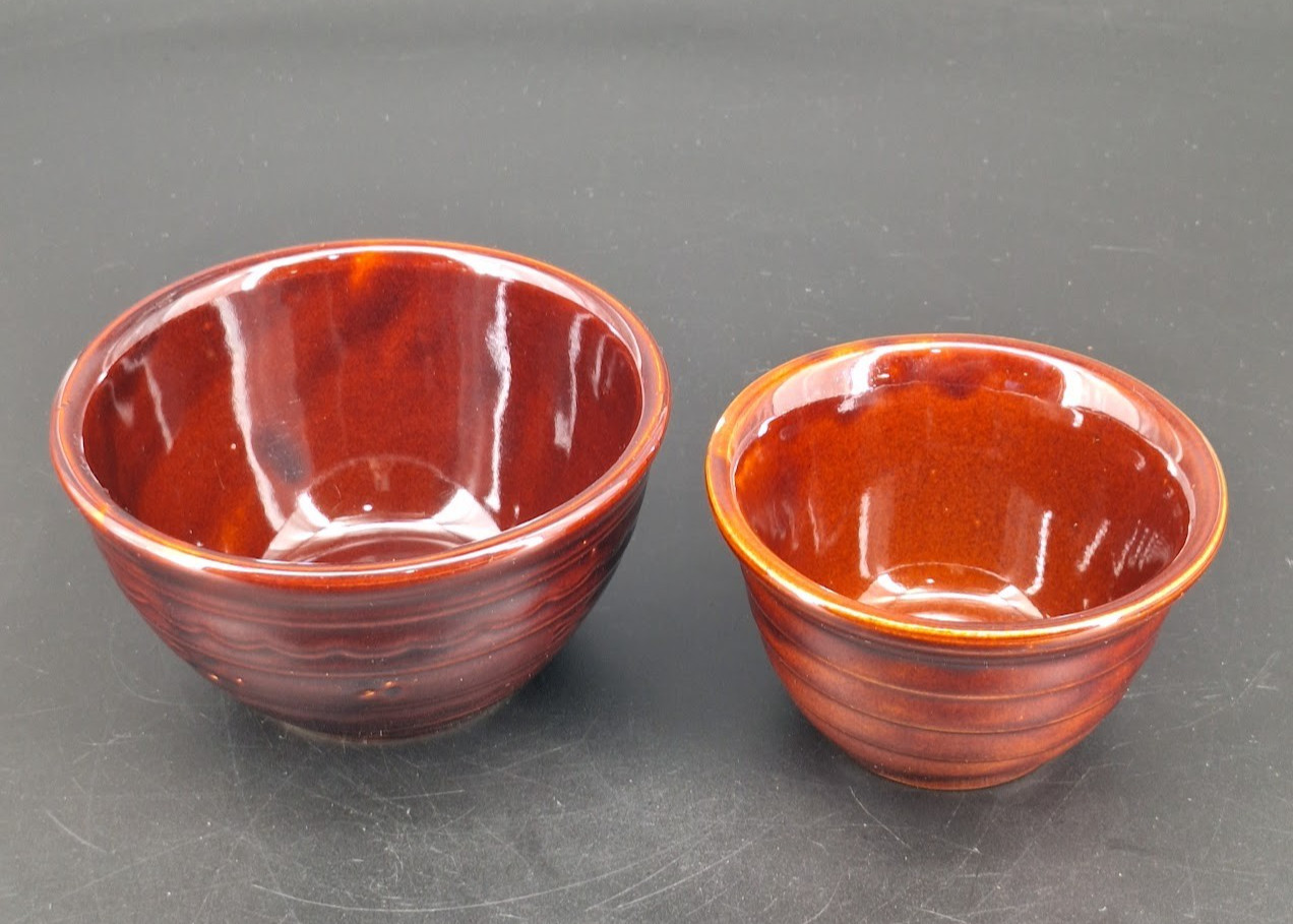 Vtg Marcrest Ovenproof Stoneware 1 Daisy & Dot Pattern 1 Striped Brown Glazed