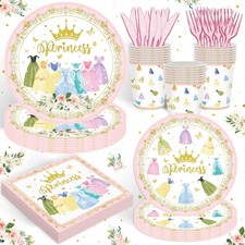 120PCS Princess Birthday Party Supplies Tableware Decor for 20 Guests