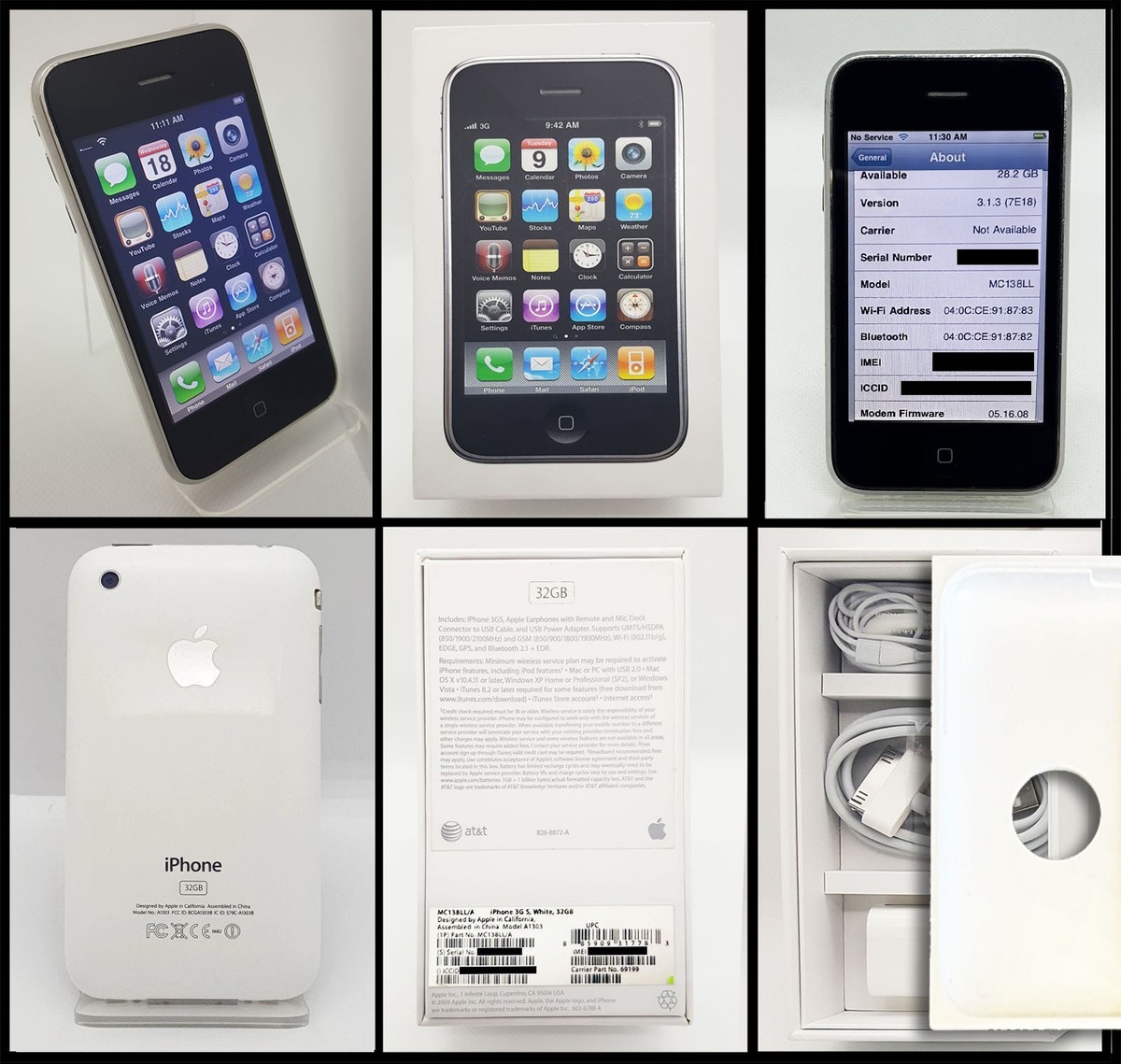 iPhone 3GS White (RARE) 32GB iOS 3.1.3 w Box Unlocked A1303 Near