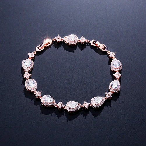 ZAKOL Classic Geometric Water Drop CZ Bracelet for Women Bridal Gorgeous Buling - Picture 3 of 30