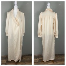 Vintage Pearls Lace Robe Cream Satin Size S 10-12 Wrap Pockets Grandmacore USA