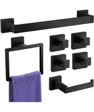 7-Pieces Towel Racks for Bathroom, Matte Black, Stainless Steel Wall Mounted