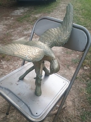 Vintage Solid Brass Wings Spread Eagle Statue Sculpture Light Patina Americana