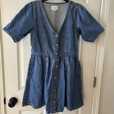 American Eagle Button Up Jean Dress With Sleeves & Pockets Medium Cottagecore