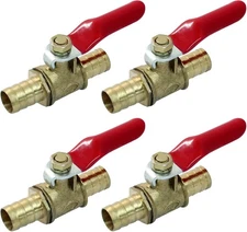 Waziaqoc 4 Pcs 3/8 Inch Hose Barb Ball Valve, Mini Brass Shut Off, 