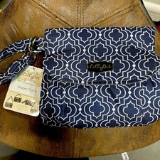 Lilly Bit by Demdaco Navy Blue Trellis Print Folding Diaper Clutch Shoulder Bag