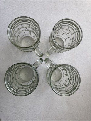 VTG Anchor Hocking 4 Windowpane Barrel Root Beer Mugs Pale Green Tint Glassware