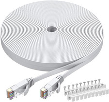 BUSOHE Cat6 Ethernet Cable 30 FT White, Cat-6 Flat RJ45 Computer Internet LAN Ne