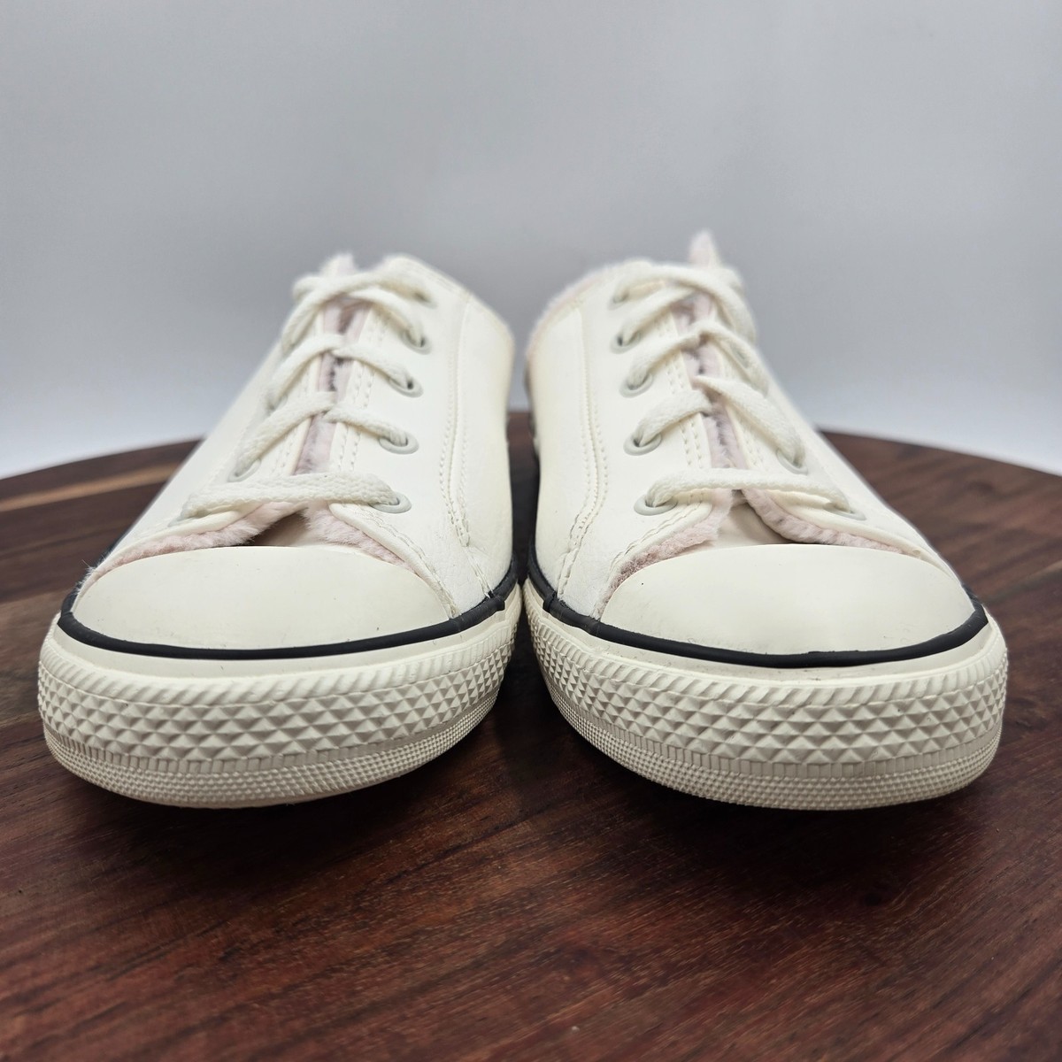 Converse Dainty Mule Shoes Women's 9.5 White Pink Leather Faux Fur