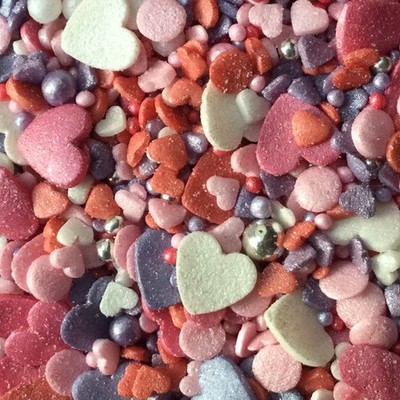 LOVE HEART VALENTIN MIX, ESSBARE STREUSEL für Kuchen und Cupcake Deko