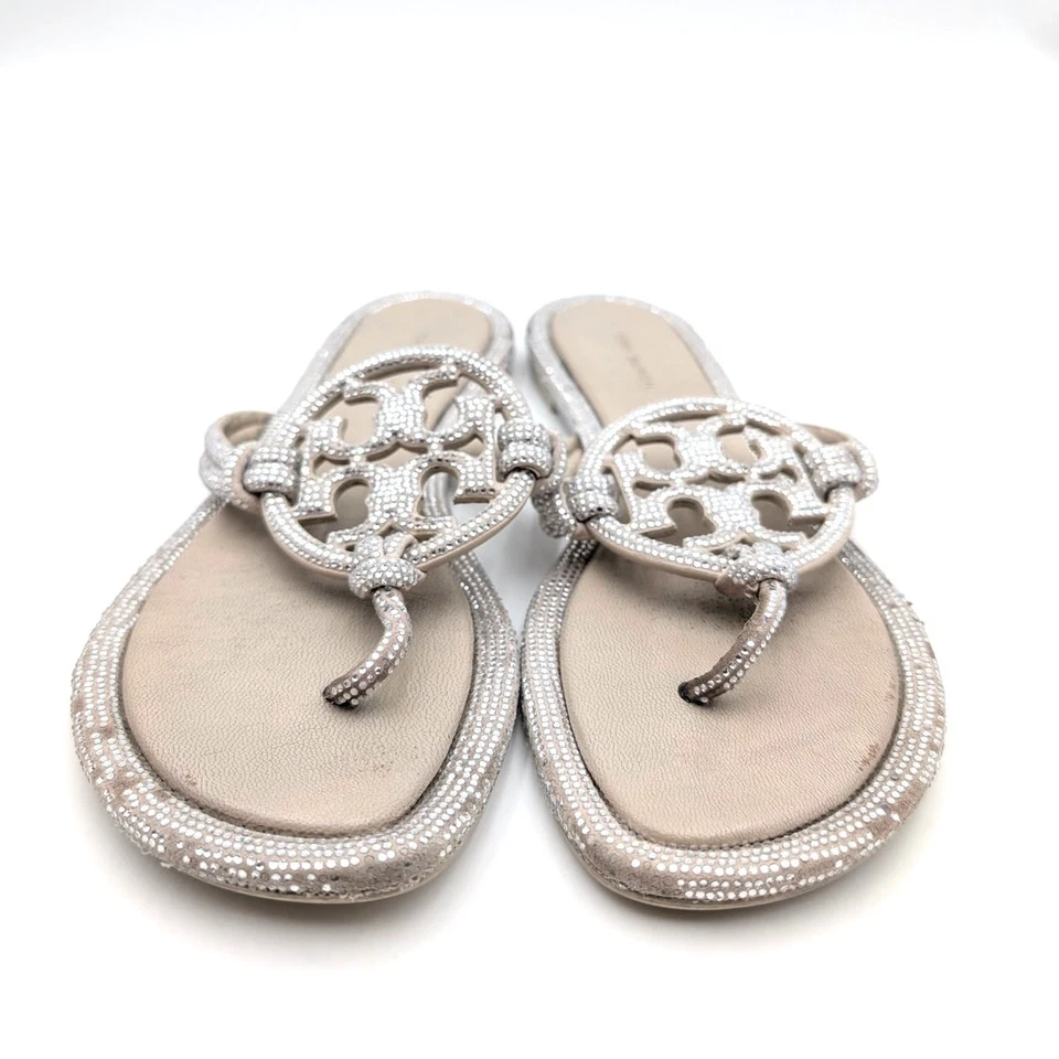 Tory Burch Miller Pave Knotted Leather Sandals Women’s Stone Gray Size US9M - Image 2 of 4