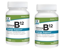 Quality Choice 500mcg Vitamin B12 Energy Support Tablets, 100 Count - Pack of 2