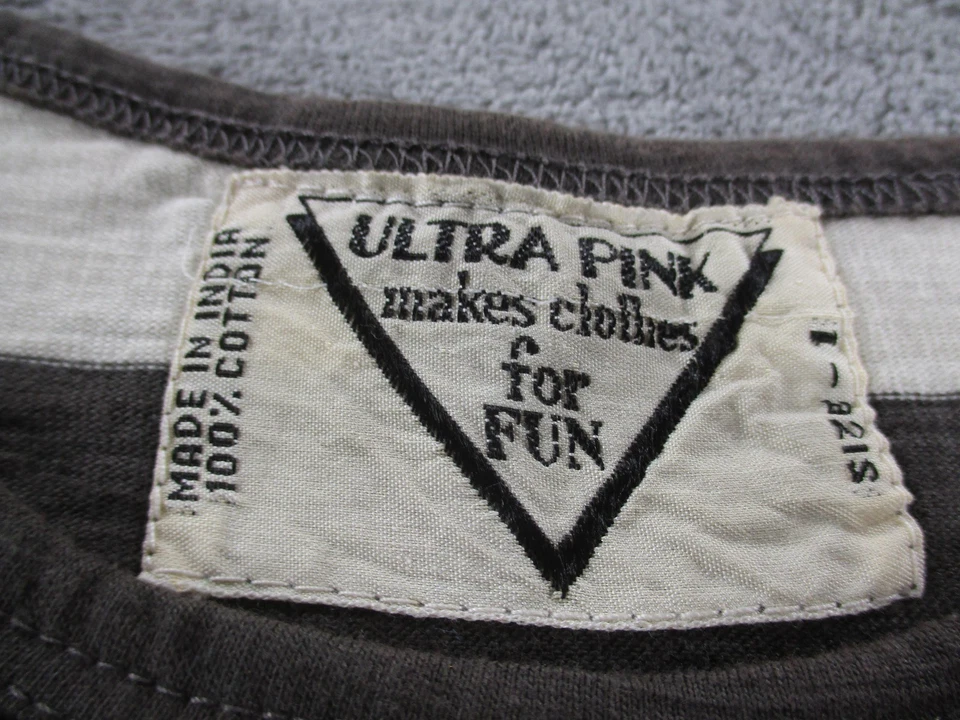 Vintage Ultra Pink Shirt Womens XL Black White Striped Crest Graphic 80s - Image 3 of 4
