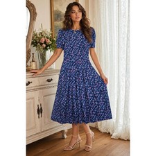 Vintage Karin Stevens Petites Dress Women 6 Blue Floral Prairie Cottagecore Midi