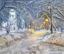 Winter landscape Original painting IMPRESSIONISM Oil canvas by E. Chernyakovsky