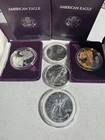 Lot of 5 American Silver Eagles 1 Oz .999 Silver 2 Proof 3 BU w/ Boxes