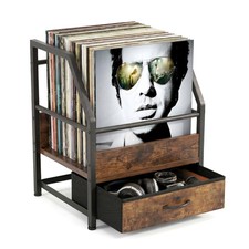 Vinyl Record Storage Box Fabric Drawer Album Holder Metal Wood LP Crate