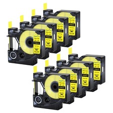 8PC 3/8'' Dymo Rhino 3000 Black on Yellow IND Vinyl Industrial Label Tape A18431