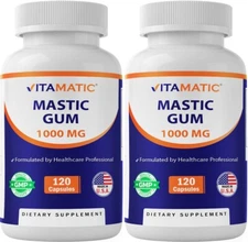 2 Pack - Vitamatic Mastic Gum 1000mg per Serving Support Digestive Func 240 caps
