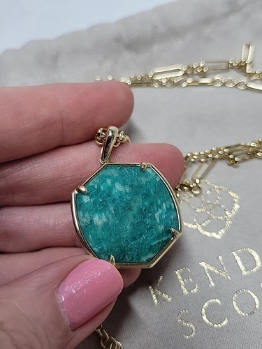 Kendra Scott Davis Necklace Long Pendant Dark Teal Amazonite NEW NWOT - Picture 2 of 6