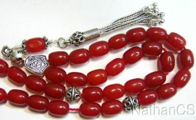 GREEK KOMBOLOI WORRY BEADS RED RUBILITE AND  STERLING SILVER