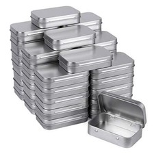 40 Pack Metal Rectangular Empty Hinged Tins, Silver Mini Portable Box Containers