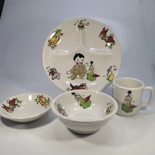Mayer Restaurant Ware Childrens Toyland Jack in the Box Lot of 4 Plate Bowls Cup