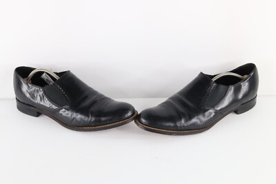 Vintage 70s Stacy Adams Mens 12 D Leather Brogue Toe Cap Slip On Shoes Black USA Vintage Stacy Adams Black Leather Cap Toe Oxfords - Men main image 3