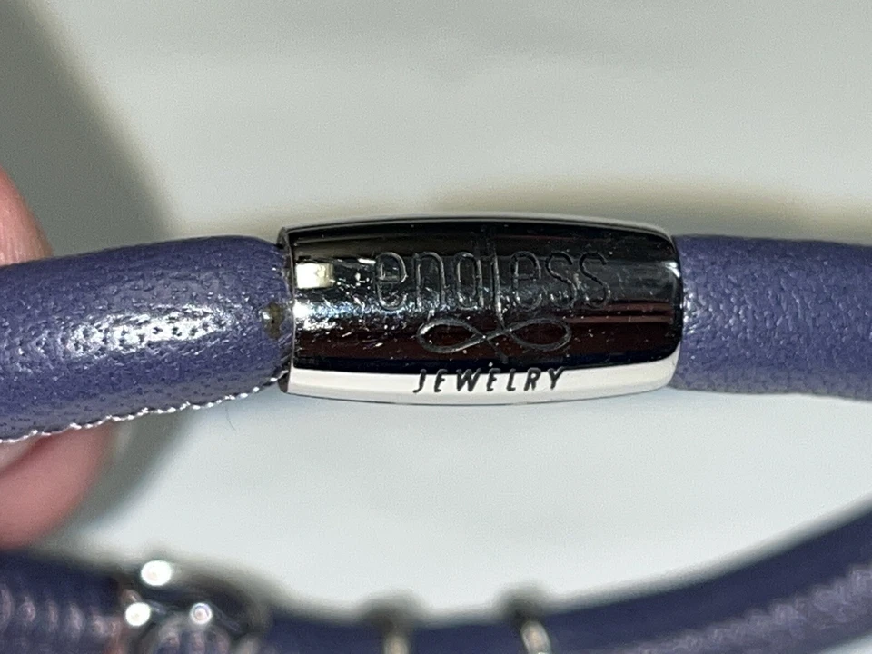 Pulsera de cuero para joyería sin fin 925 dijes cierre magnético púrpura Foto 3 de 4