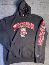 Wisconsin Badgers Champion Hoodie Football Men's L Black Authentic Athleticwear