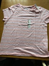 Time and Tru Women's Short Sleeve Slub Crew T-Shirt Pink/White XL