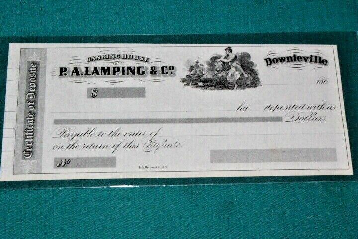 #CHK242 P.A.Lamping & sale Co. Banks 1860's Deposit Check Downievill Dealing full price reduction