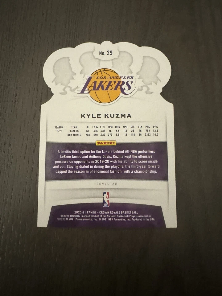 2020-21 Crown Royale Die-Cut Blue Cracked Ice Prizm Parallel /99 #29 KYLE KUZMA - Image 4 of 4