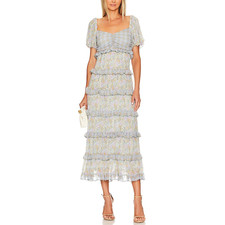 Show Me Your Mumu 'Colette' Blue Puff Sleeve Crepe Maxi Dress Size M