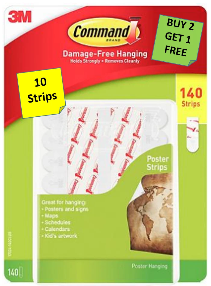 [10 Strips] 3M Command Poster Strips Damage Free Hanging B2G1