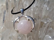 Dolphin Kissing Twin Rose Quartz Silver Pendant -Flowing with Love and Joy!