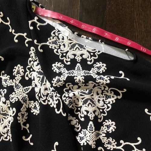 Adrianna Papell Evening Dress Women 18W Black White Floral Embroidery Bell Slves - Picture 20 of 24