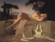 YOUNG GIRL IN A FOUNTAIN FRENCH PAINTING BY PAUL DELAROCHE ON PAPER REPRO 12x16