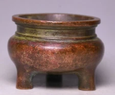6CM Marked Old Chinese Dynasty Bronze 3 Foot Incense Burner Censer Tripod