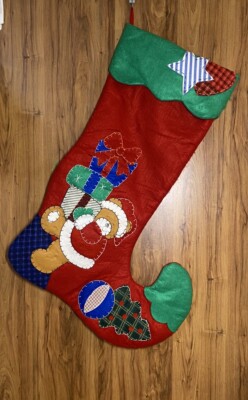 Huge Vintage 90s 3D Felt Stitched Christmas Stocking Large 28  Teddy Bear &Gifts